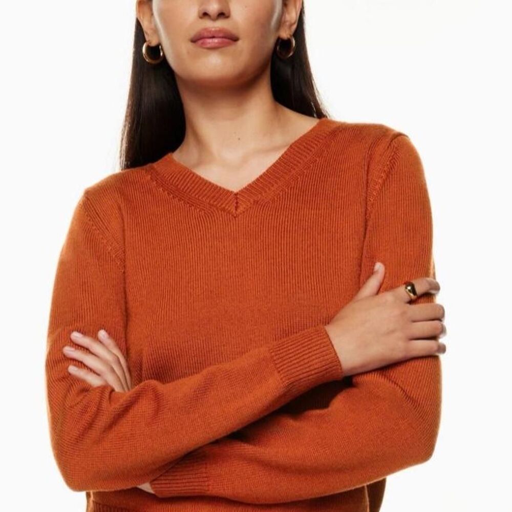 Aritzia Wilfred Free Palomino Merino Wool V Neck Sweater Orange Size Medium